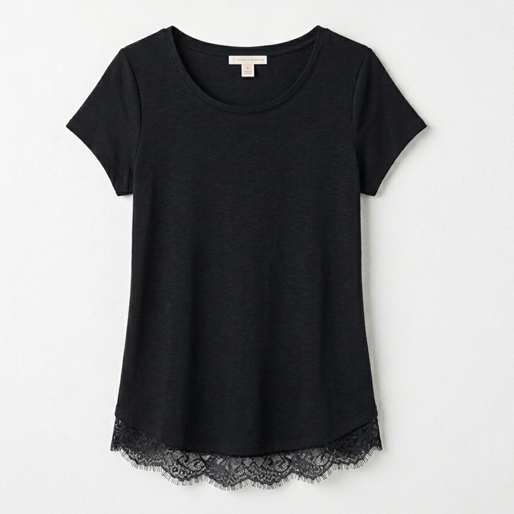 LC Lauren Conrad Black Lace Trim Tie Back Top Small Boho Cottagecore